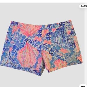 Lilly Pulitzer Pink, Blue & Coral Printed Sway With Me Shorts soft cotton